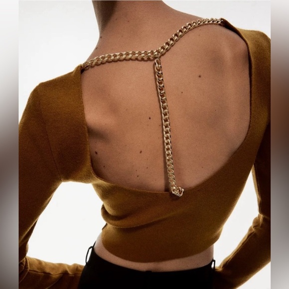 Zara - Long Sleeve Knit Top With Gold Chain - S - Picture 3 of 6